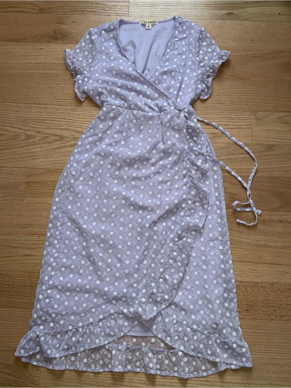 miami Lavender Wrap Dress with White Floral Eyelet